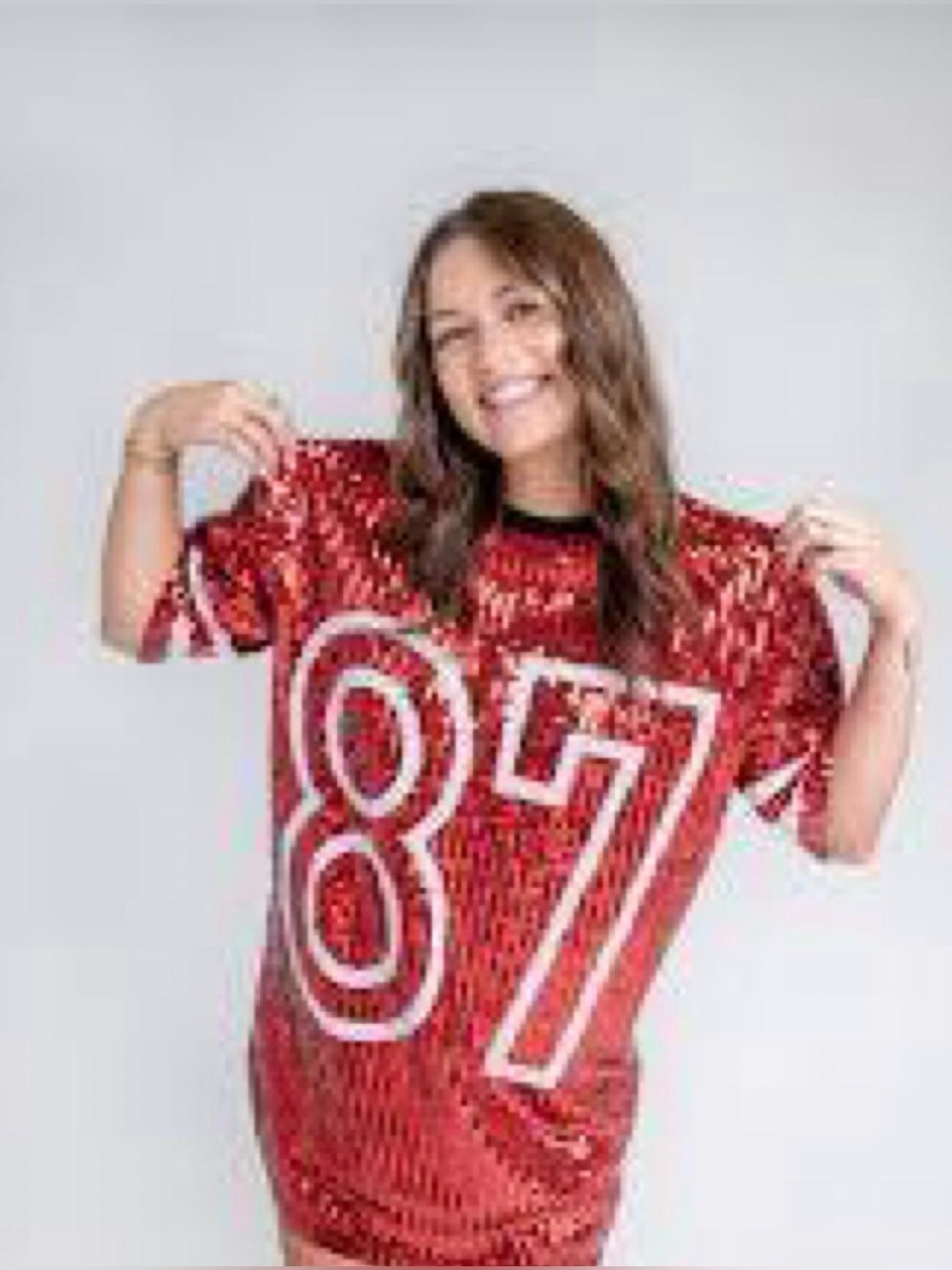 Red Sequin '87' Short Sleeve Party Top